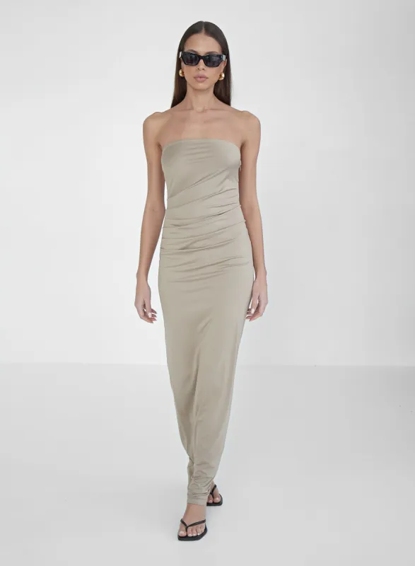 Beige Slinky Bandeau Mixaxi Dress- Andi sold by 4th and Reckless