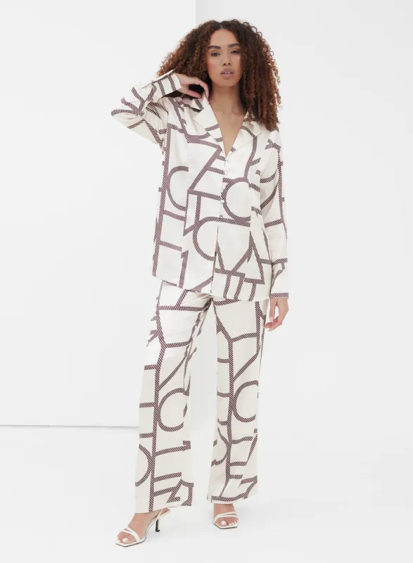 Cream Printed Satin Trouser - Jiana sold by 4th and Reckless