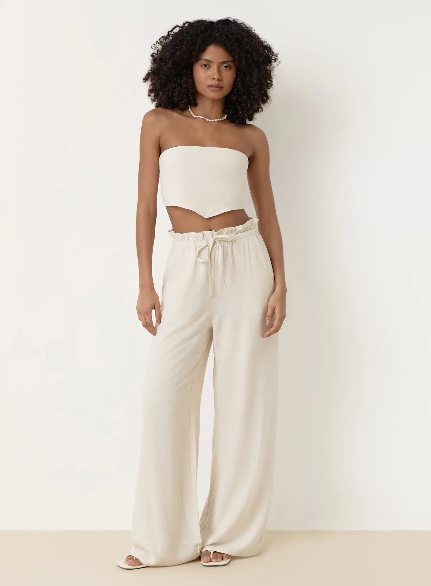 Beige Linen Drawstring Waist Trouser- Tulum sold by 4th and Reckless product image thumbnail 5