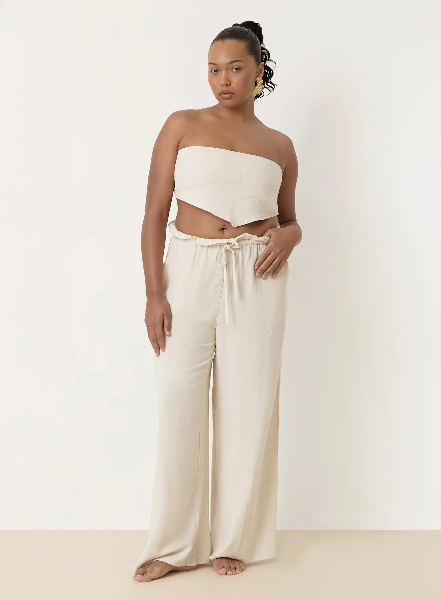 Beige Linen Drawstring Waist Trouser- Tulum sold by 4th and Reckless product image thumbnail 3