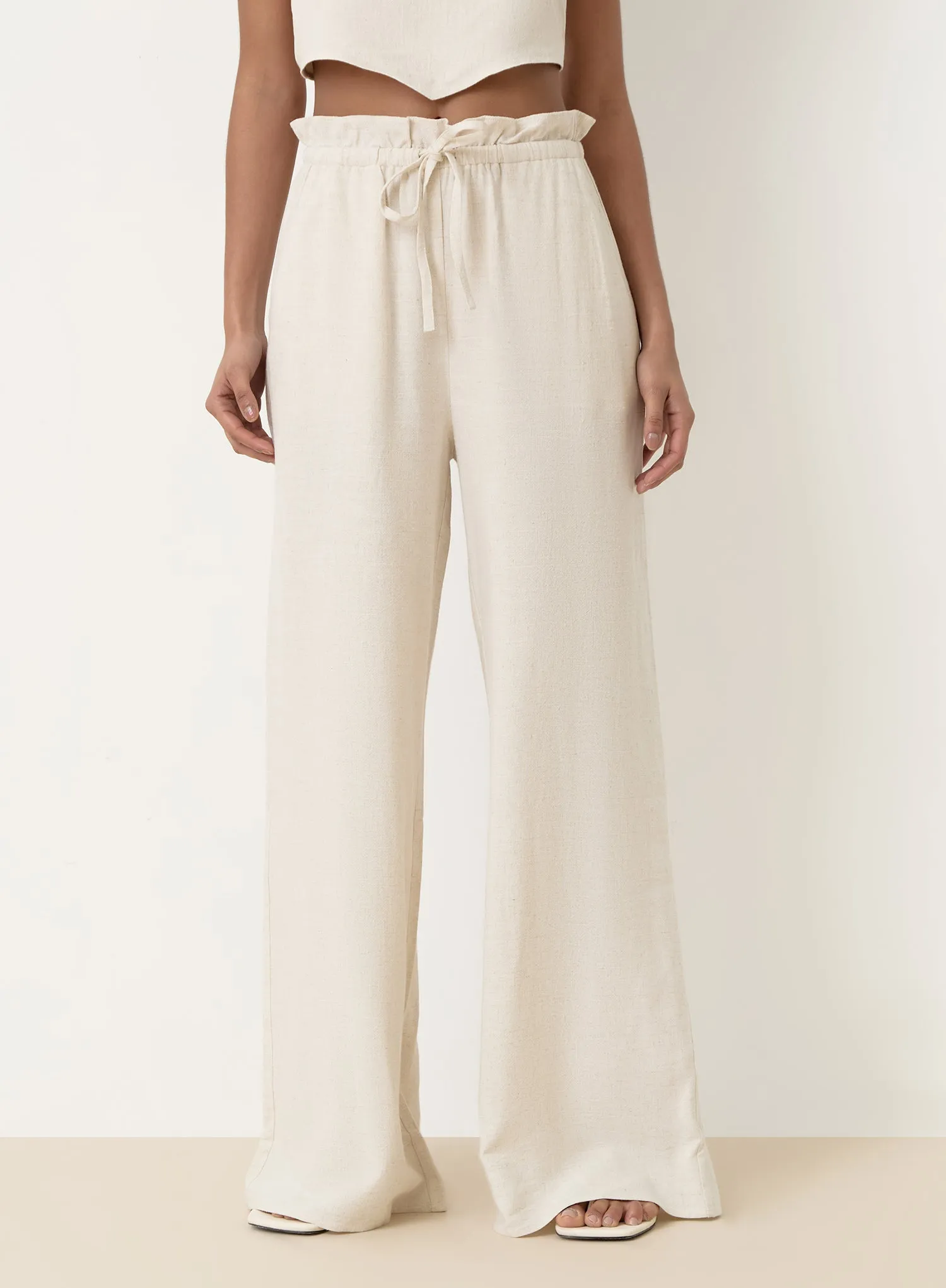 Beige Linen Drawstring Waist Trouser- Tulum sold by 4th and Reckless