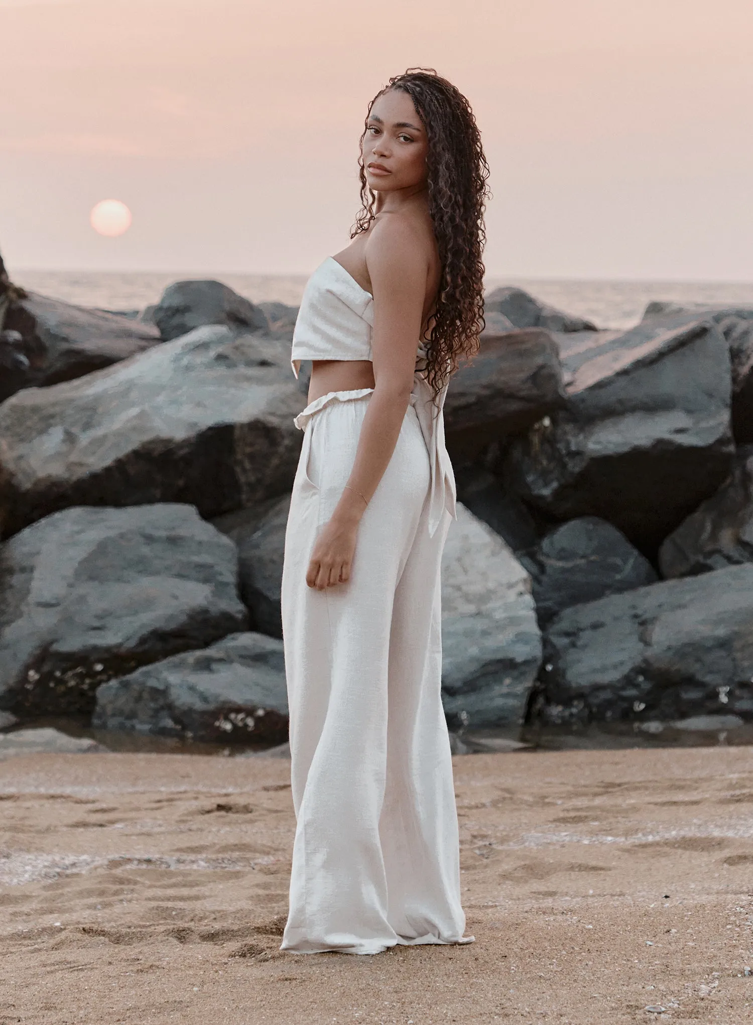 Beige Linen Drawstring Waist Trouser- Tulum sold by 4th and Reckless product image thumbnail 2