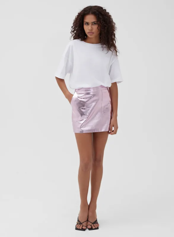 Pink Metallic Faux Leather Mini Skirt - Kiki sold by 4th and Reckless
