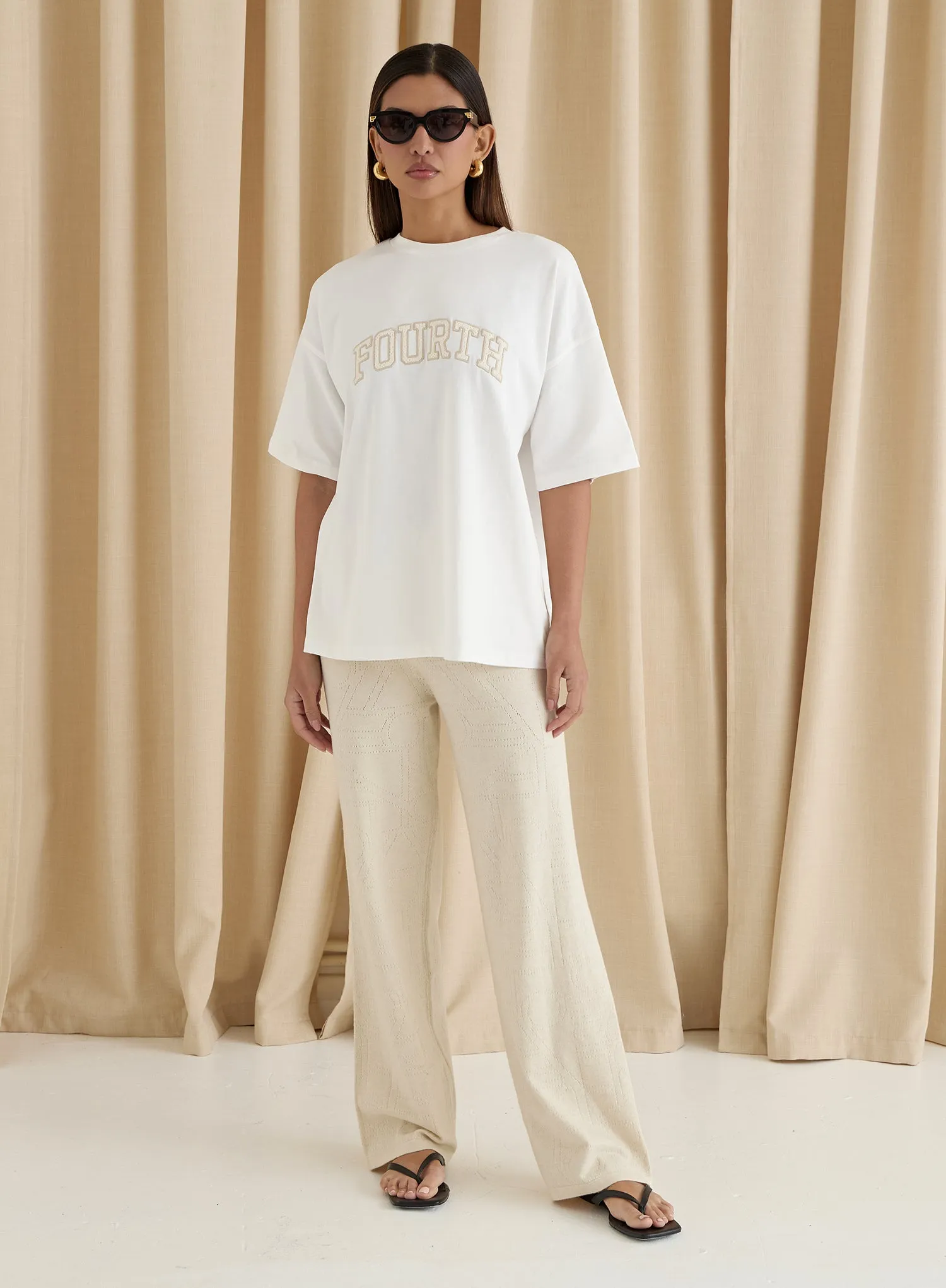 White Crochet Logo Oversized T-Shirt- Croi sold by 4th and Reckless product image thumbnail 2