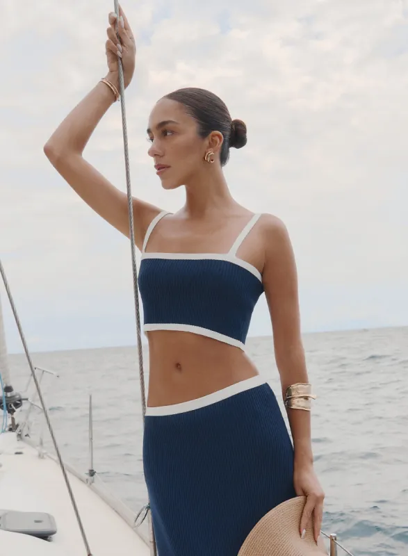 Navy Contrast Strap Knitted Crop Top- Colette sold by 4th and Reckless