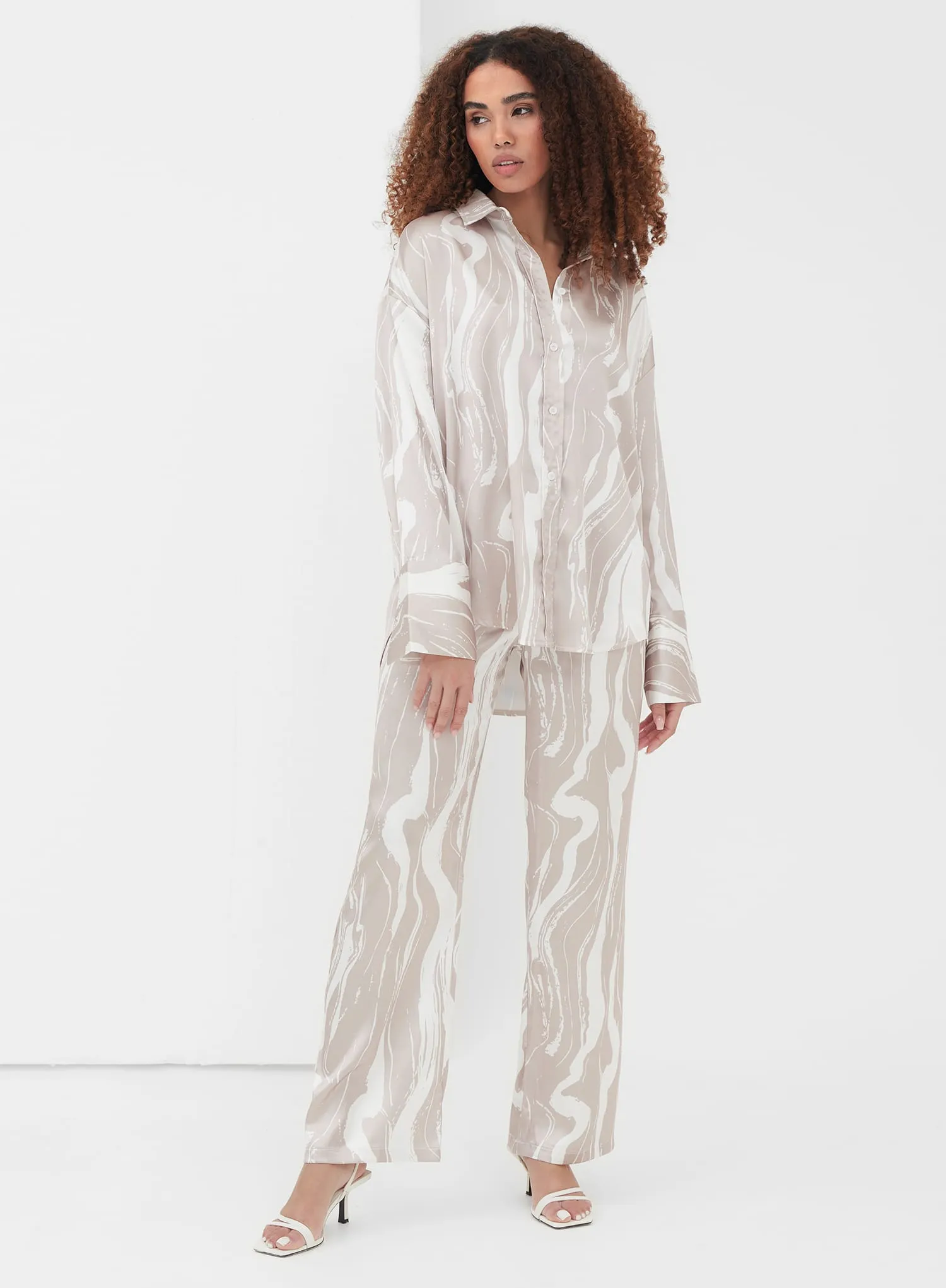 Brown Marble Satin Shirt – Amira sold by 4th and Reckless product image thumbnail 2