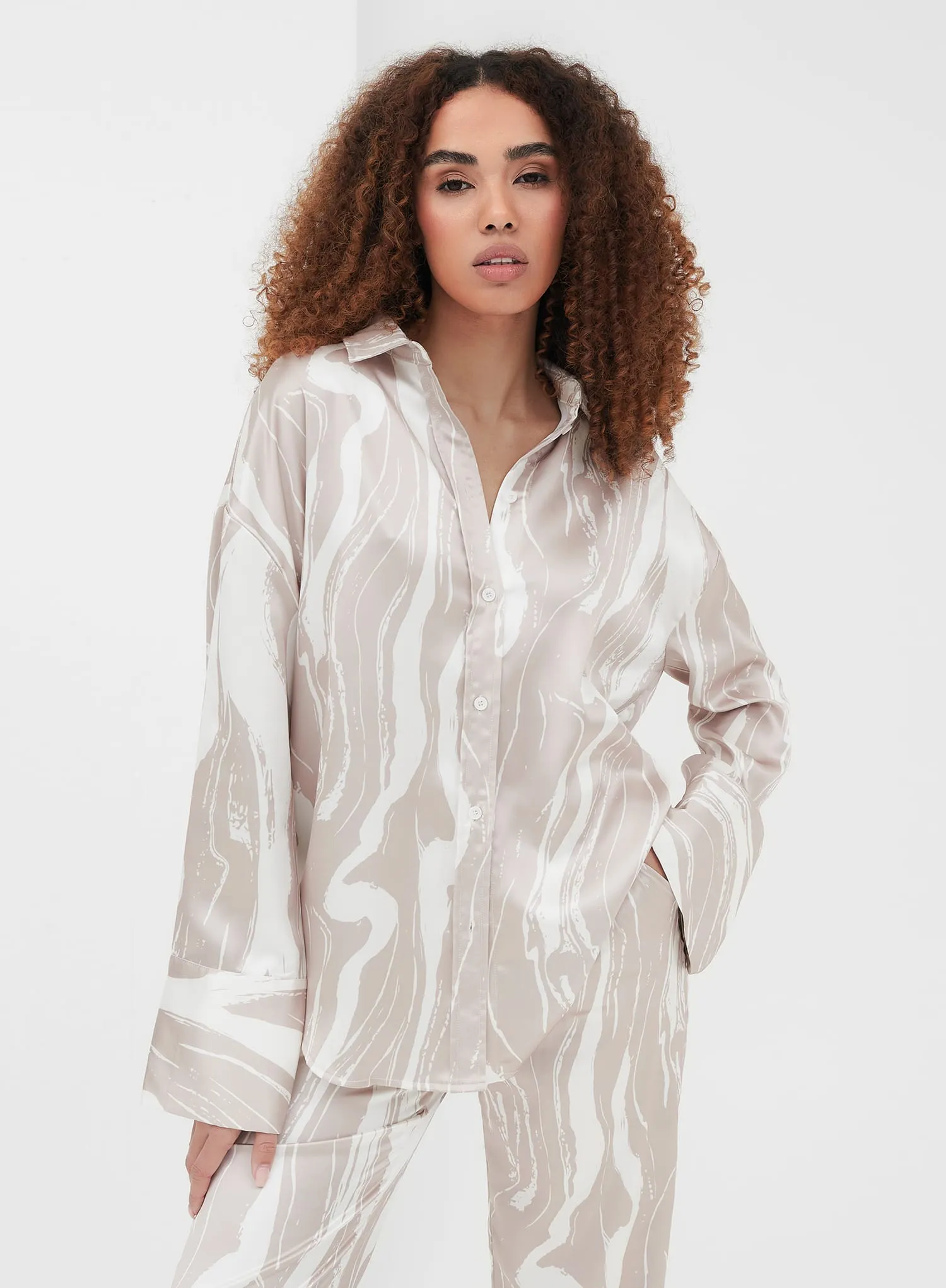 Brown Marble Satin Shirt – Amira sold by 4th and Reckless product image thumbnail 3