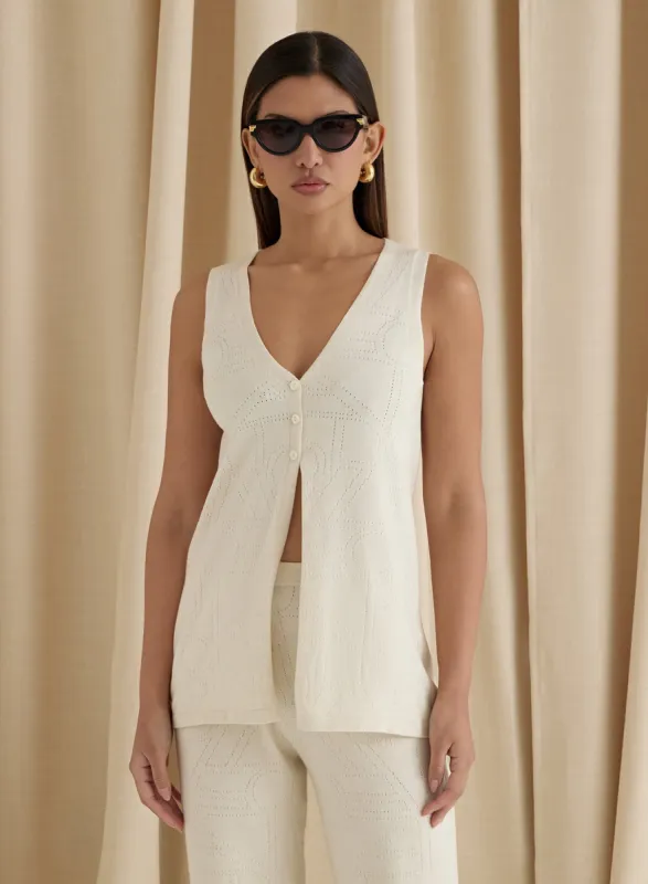 Cream Knit Pointelle Waistcoat- Chloe sold by 4th and Reckless
