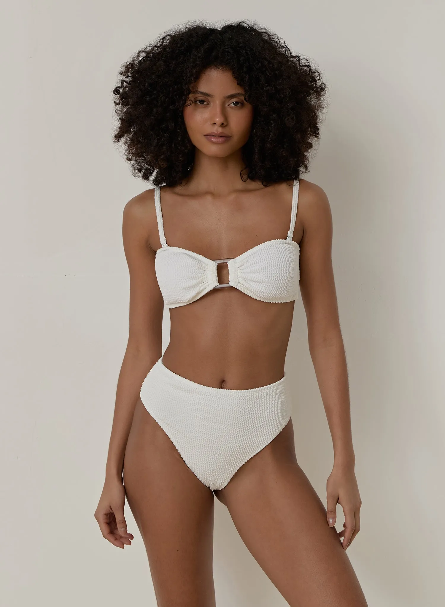 White Crinkle High Waist Bikini Bottom- Lulu sold by 4th and Reckless product image thumbnail 3