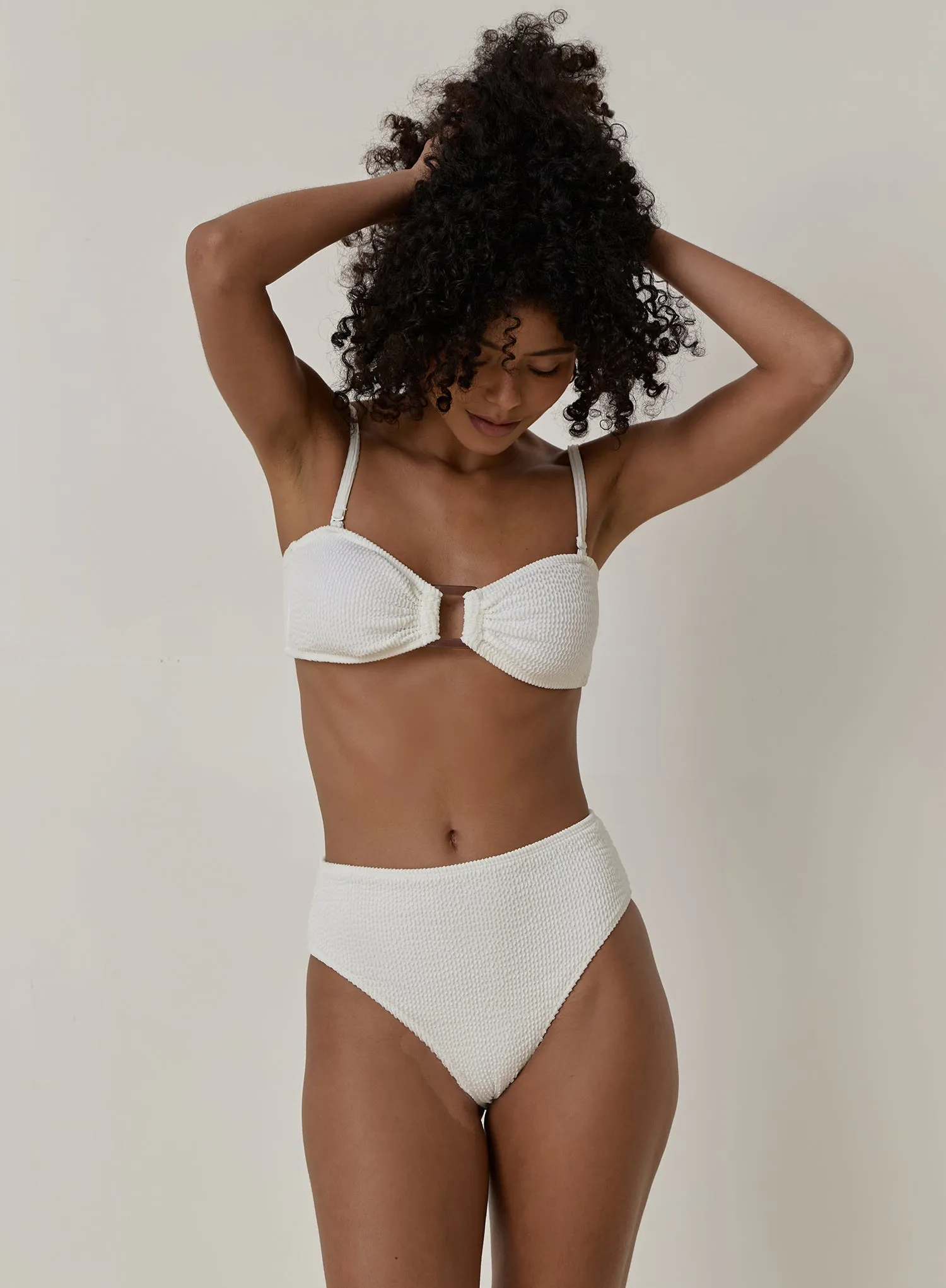 White Crinkle High Waist Bikini Bottom- Lulu sold by 4th and Reckless product image thumbnail 4