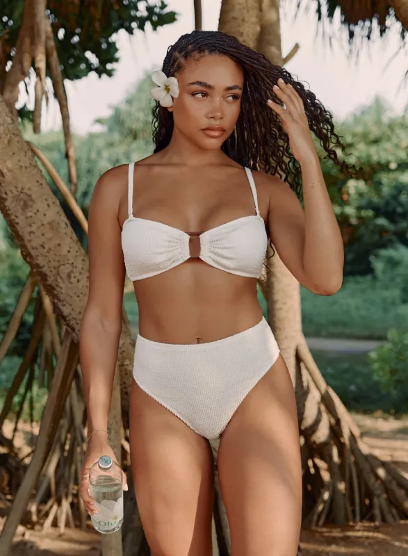 White Crinkle High Waist Bikini Bottom- Lulu made by 4th and Reckless