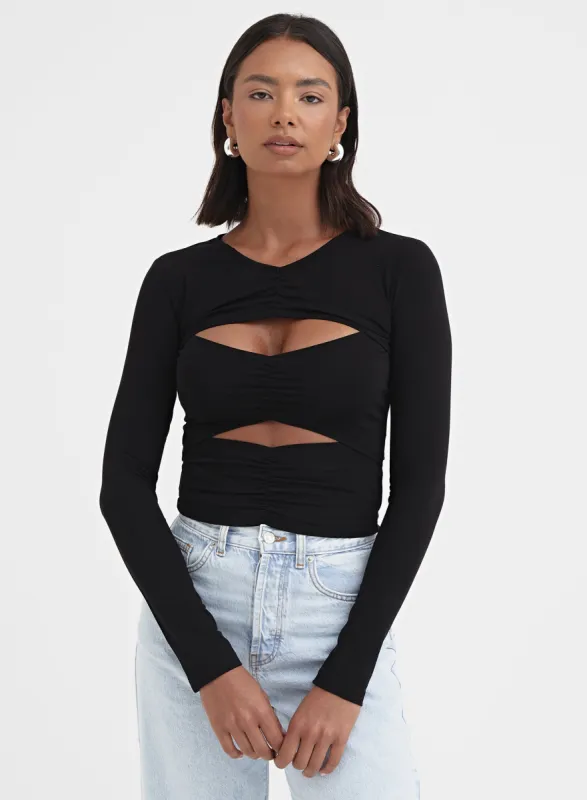Black Ruched Cut Out Top - Char sold by 4th and Reckless