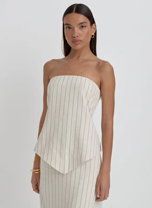 Beige Striped Linen Bandeau Top- Alai sold by 4th and Reckless