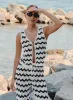 Navy And Cream Wave Crochet Tie Side Top- Ana sold by 4th and Reckless