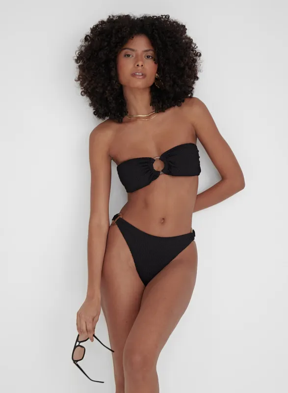 Black Crinkle Tortoiseshell Bikini Bottom- Palermo sold by 4th and Reckless