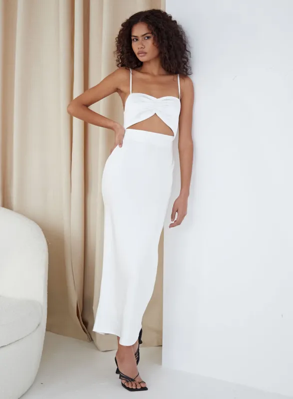White Cut Out Satin Midi Dress - Isha sold by 4th and Reckless