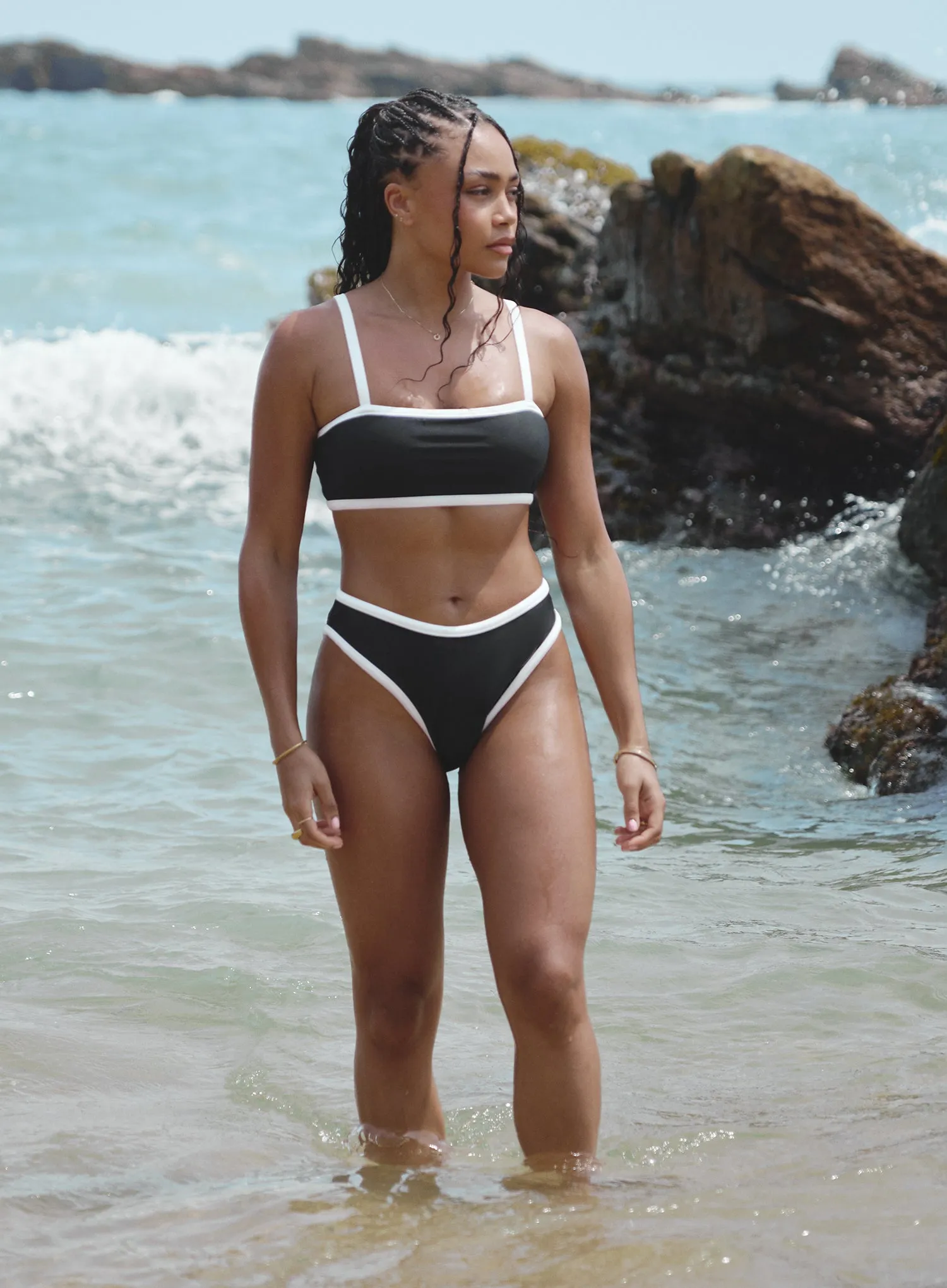 Black Contrast Trim High Leg Bikini Bottom- Cabo sold by 4th and Reckless product image thumbnail 2