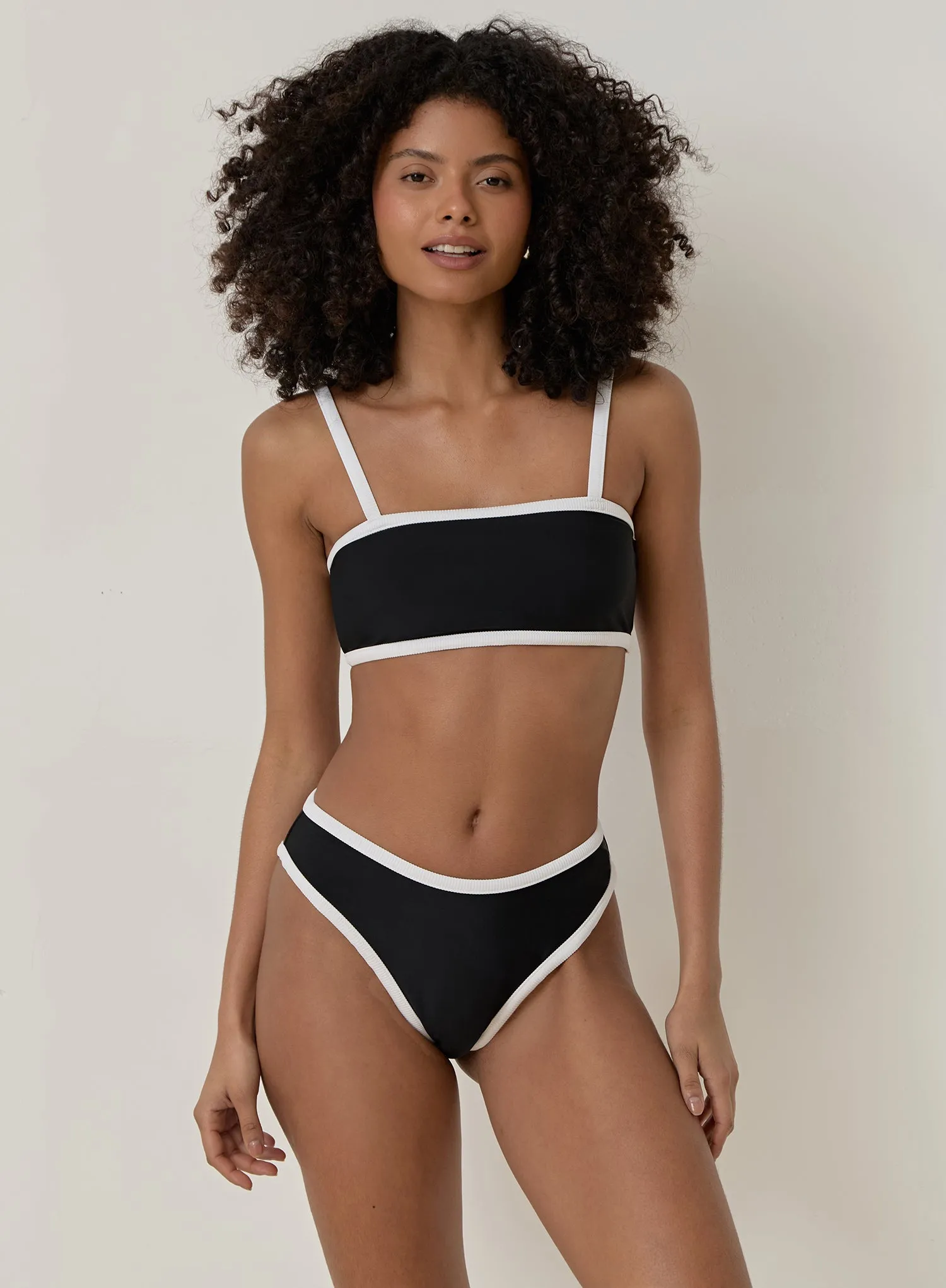 Black Contrast Trim High Leg Bikini Bottom- Cabo sold by 4th and Reckless
