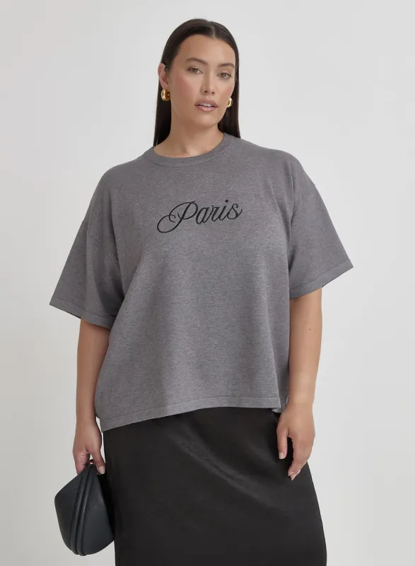 Grey Plus Size Paris Slogan T-Shirt- Abeba sold by 4th and Reckless