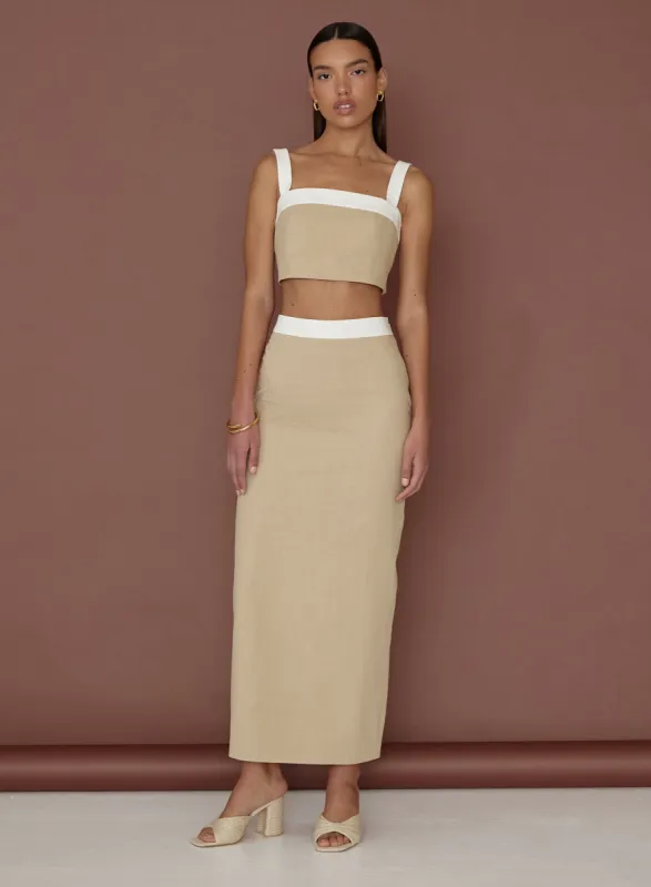 Beige Contrast Trim Maxi Skirt- Elian sold by 4th and Reckless