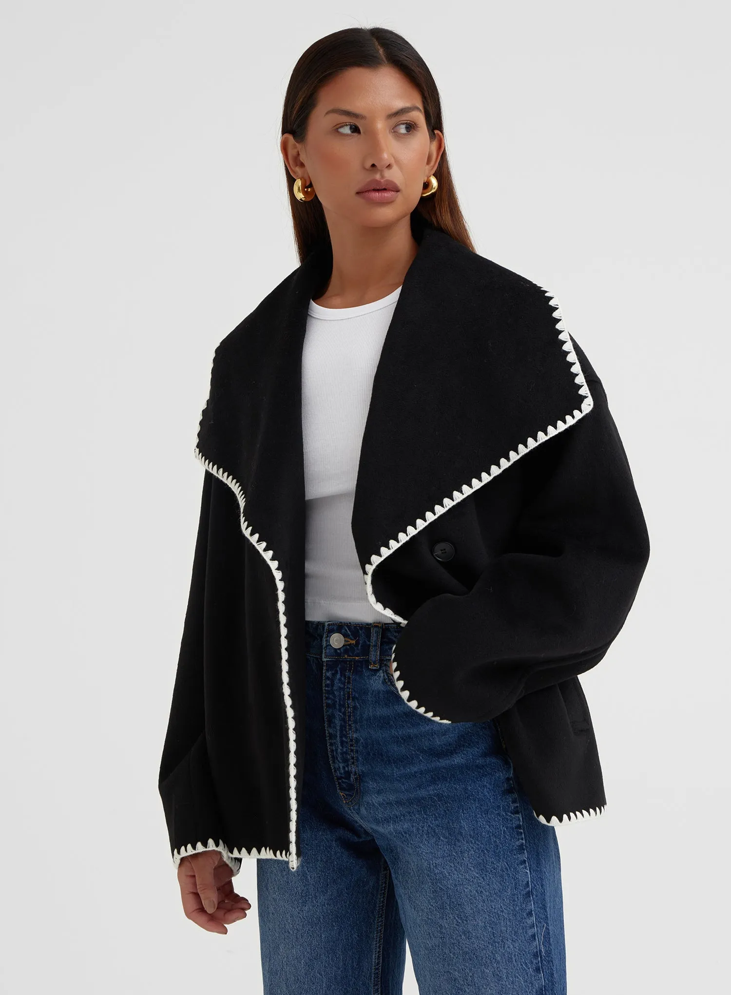 Black Contrast Stitch Oversized Jacket - Darin sold by 4th and Reckless product image thumbnail 2