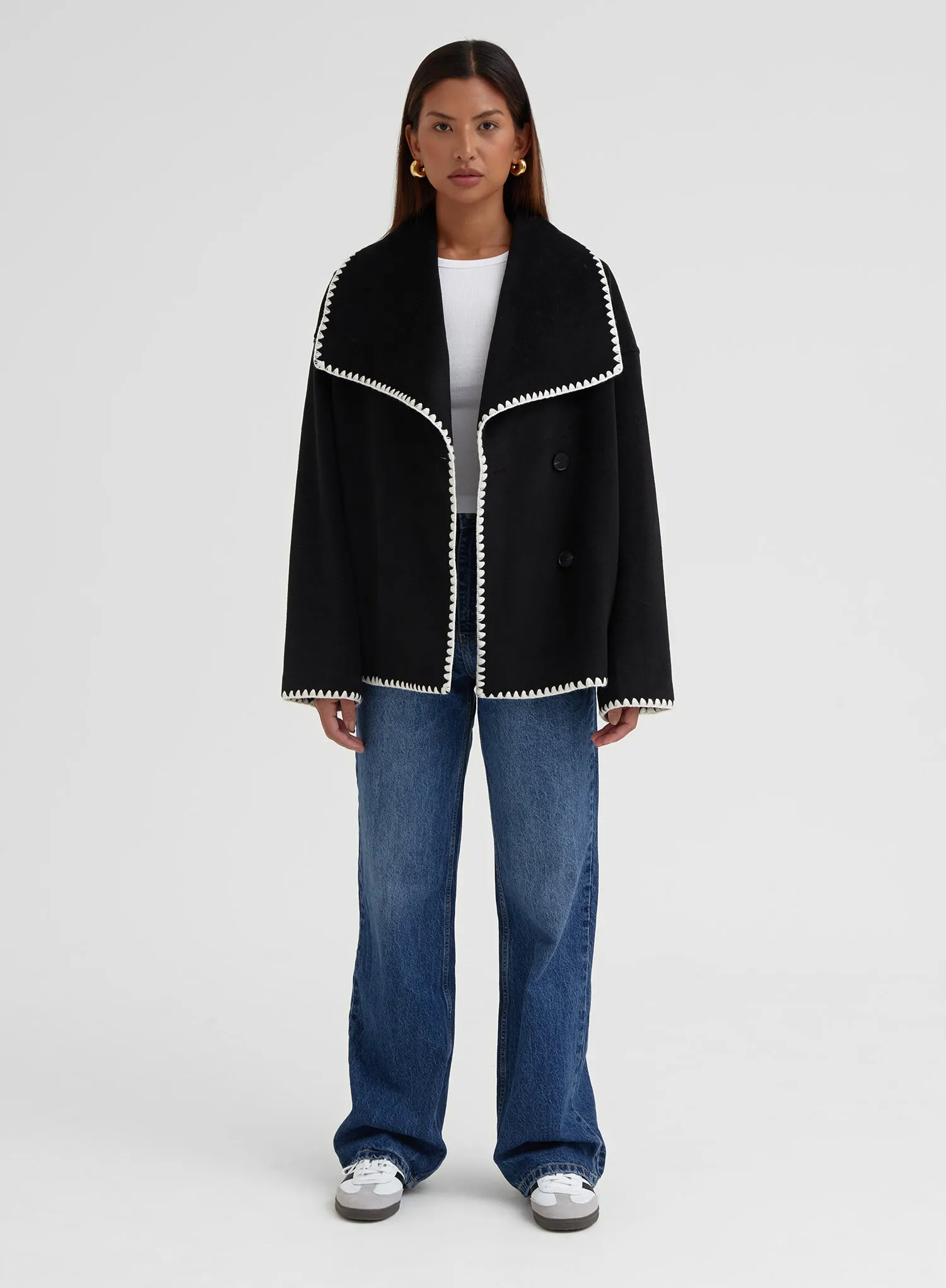 Black Contrast Stitch Oversized Jacket - Darin sold by 4th and Reckless product image thumbnail 3