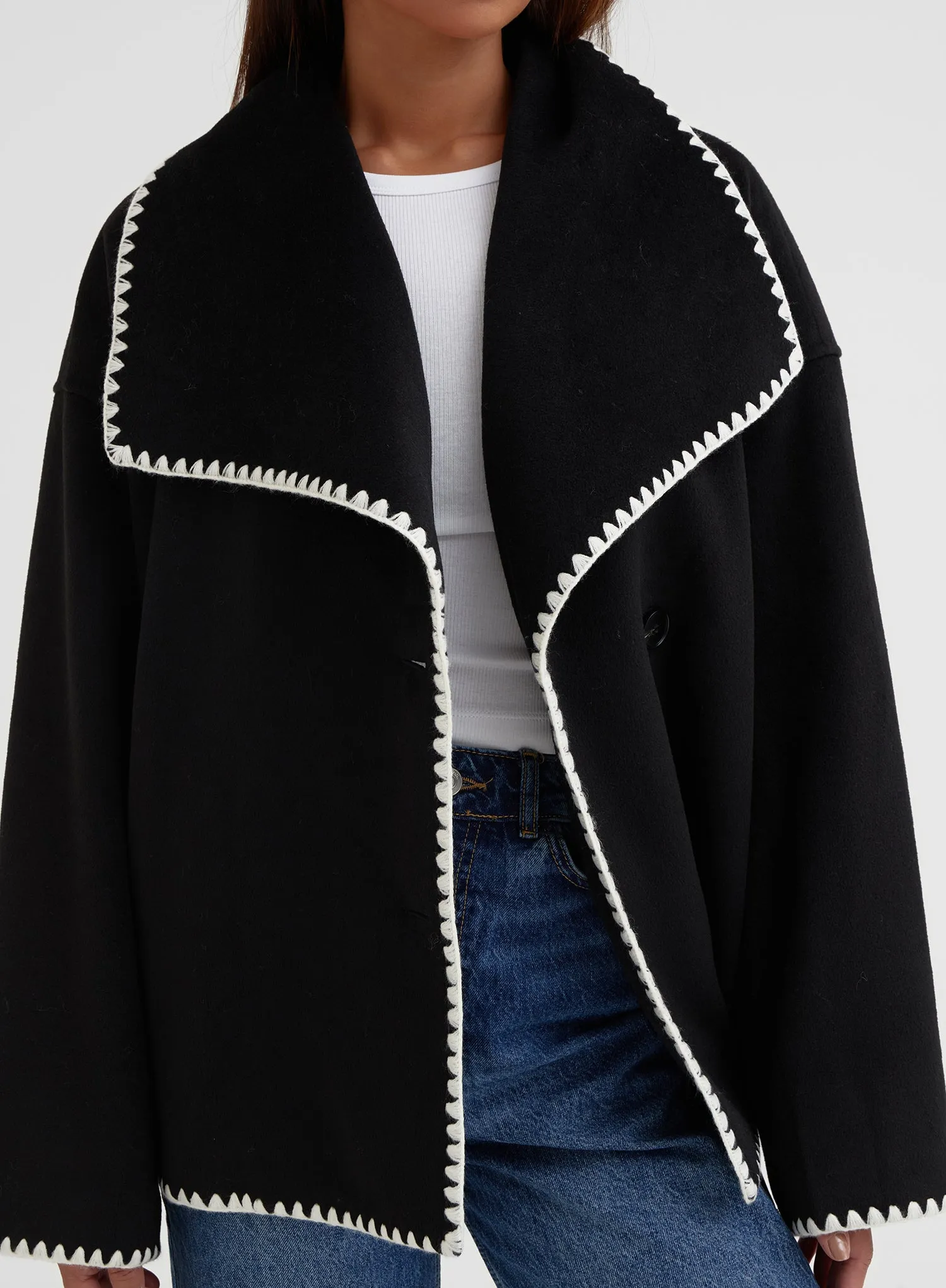 Black Contrast Stitch Oversized Jacket - Darin sold by 4th and Reckless product image thumbnail 4