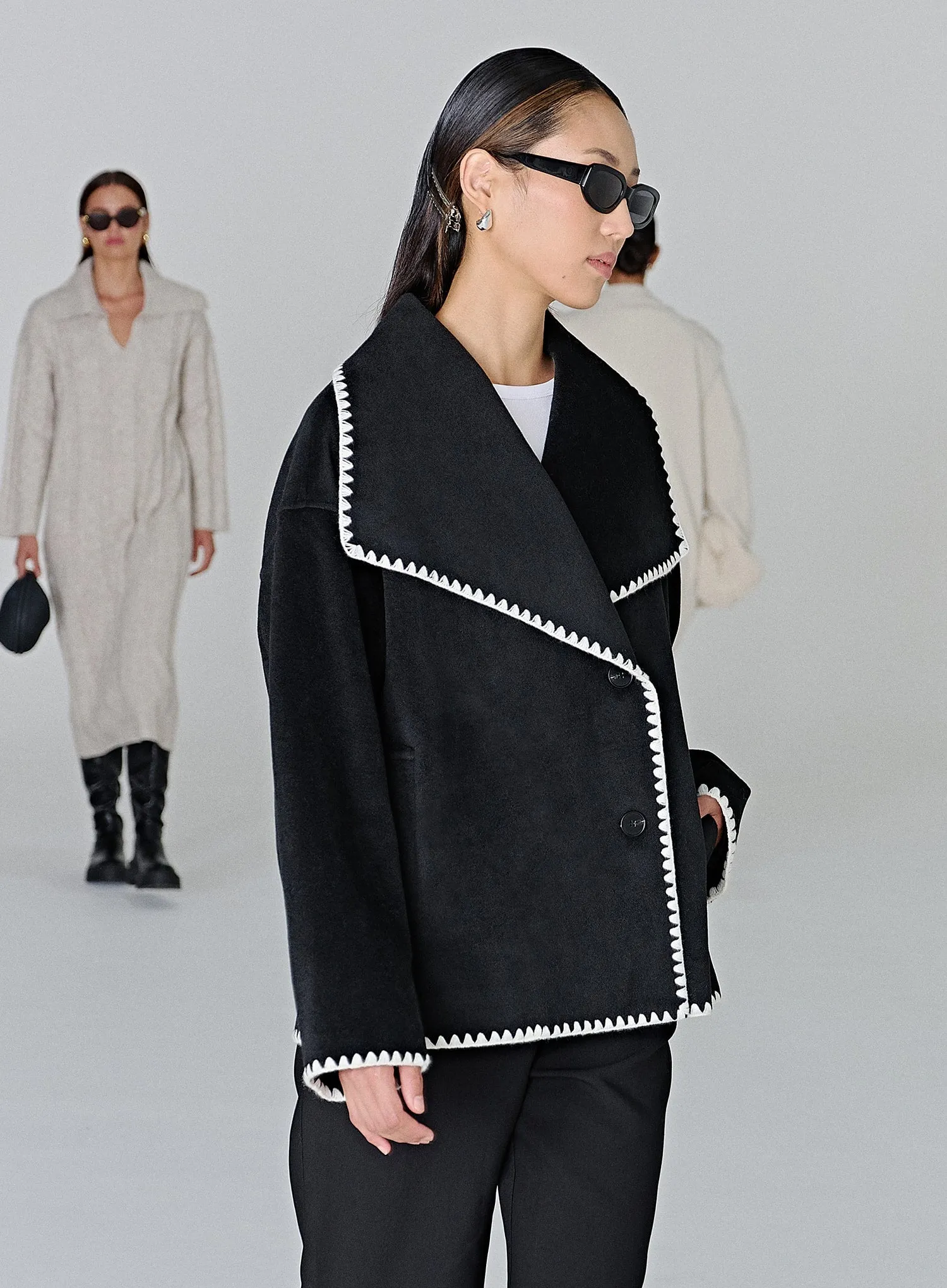 Black Contrast Stitch Oversized Jacket - Darin sold by 4th and Reckless