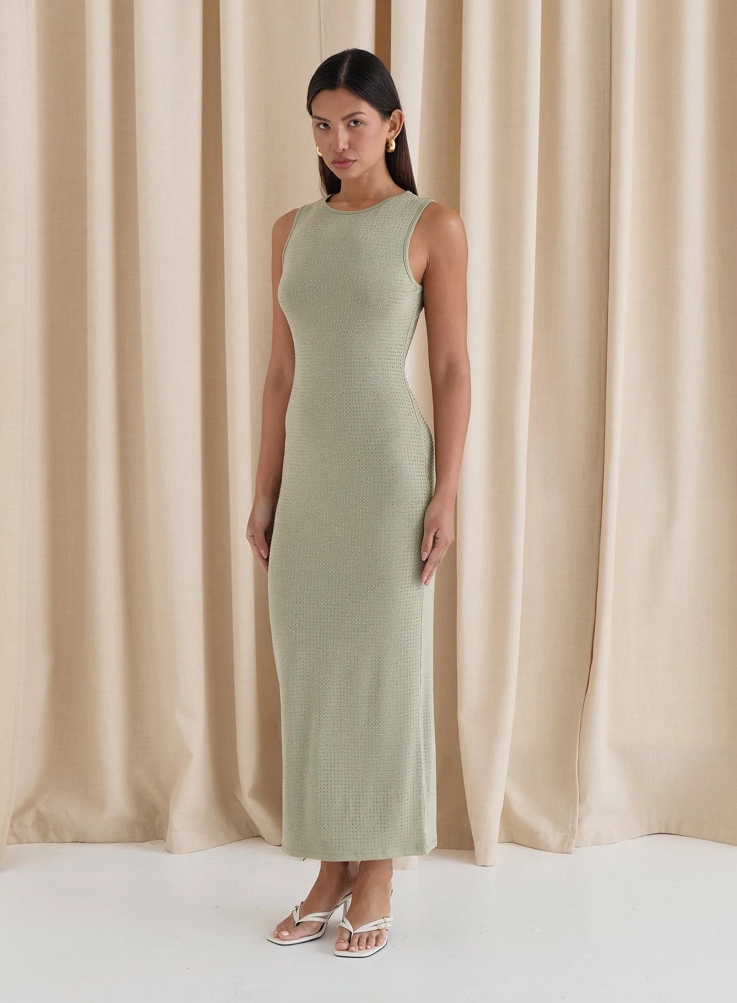Olive Green Embellished Maxi Dress- Jaden sold by 4th and Reckless product image thumbnail 3