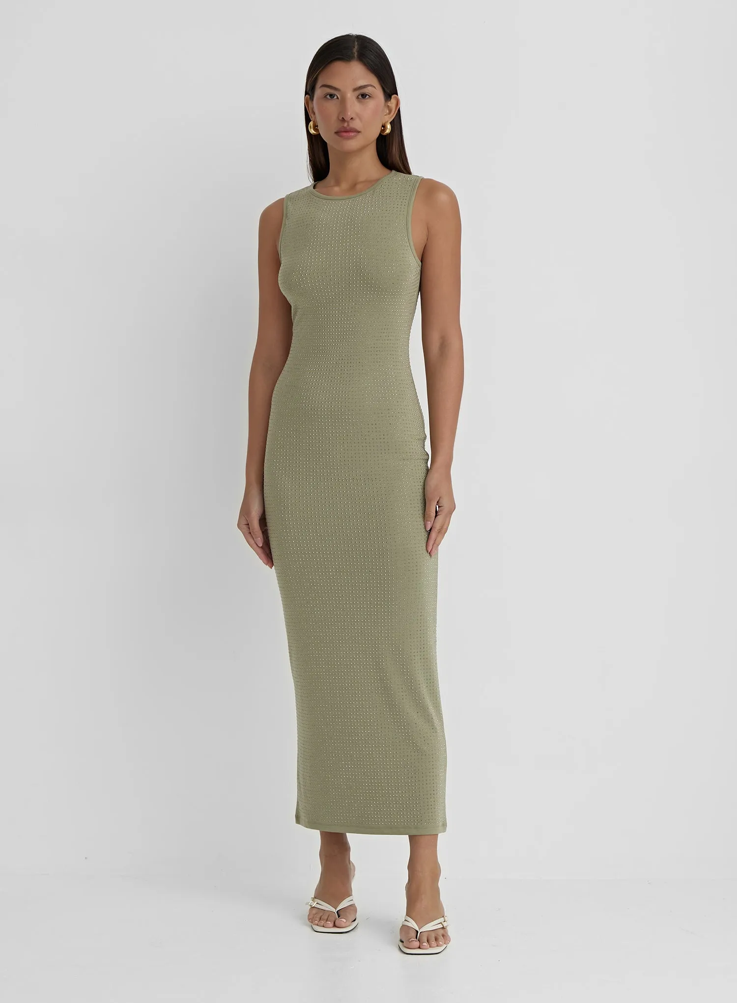 Olive Green Embellished Maxi Dress- Jaden sold by 4th and Reckless