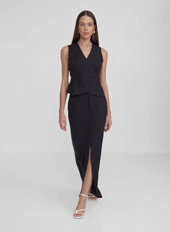 Navy Pinstripe Midaxi Skirt- Ruth sold by 4th and Reckless