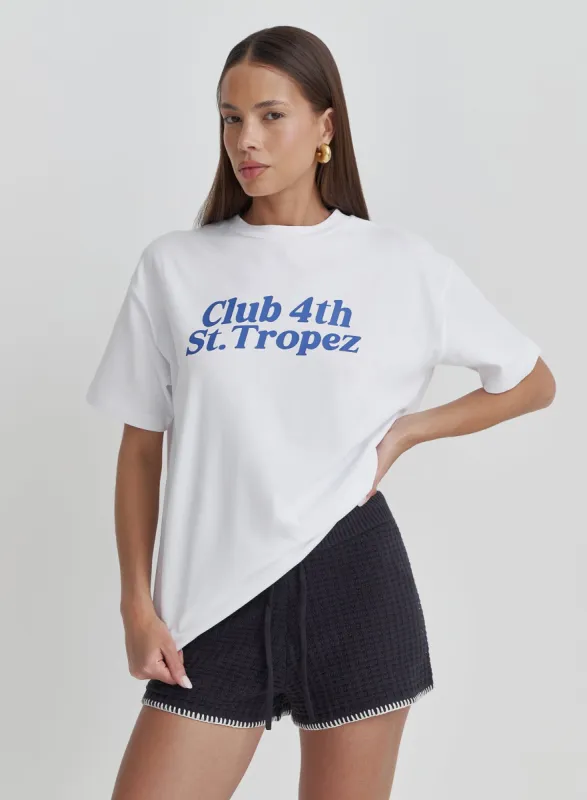 White St Tropez Slogan T-Shirt- Laurent made by 4th and Reckless