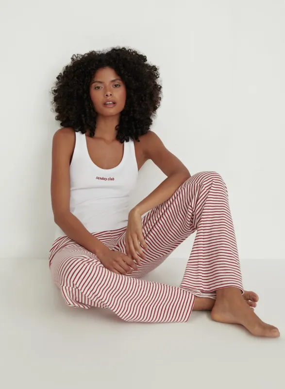 Red And White Striped Jersey Pyjama Trouser- Mabel sold by 4th and Reckless