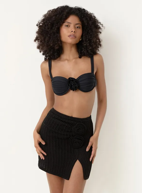 Black Knit Side Split Rose Mini Skirt- Tahiti made by 4th and Reckless