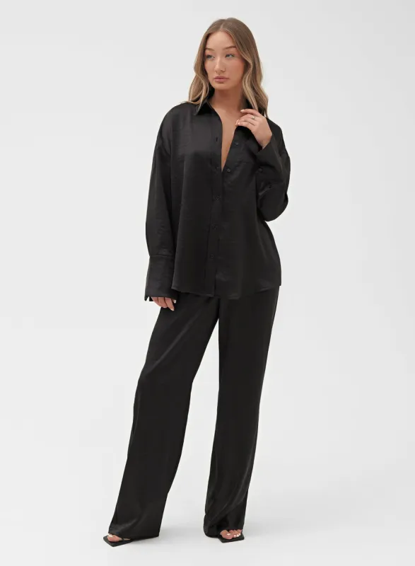 Black Elasticated Satin Trouser – Alex sold by 4th and Reckless