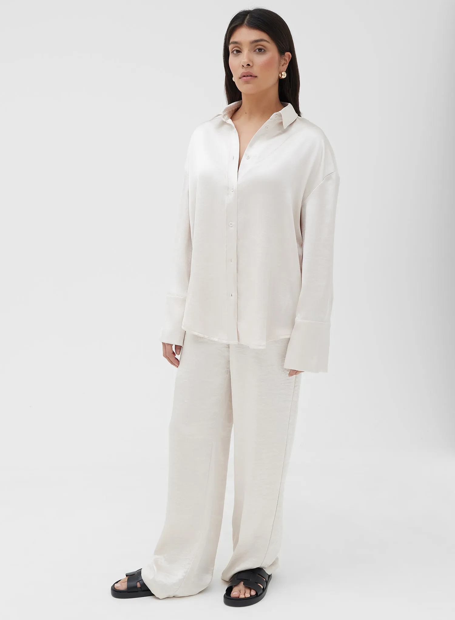 Cream Oversized Satin Shirt – Alex sold by 4th and Reckless product image thumbnail 2