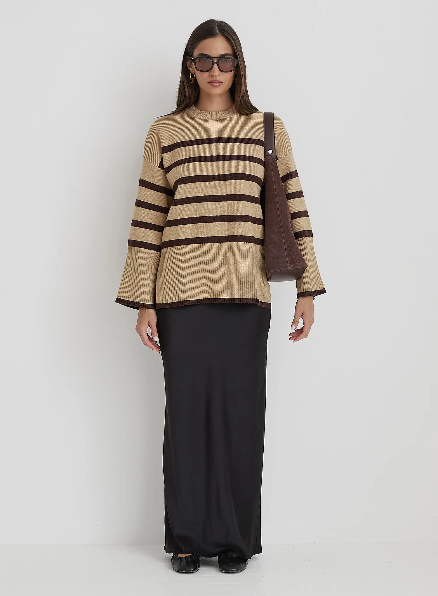 Camel Striped Boxy Knitted Jumper - Cleo sold by 4th and Reckless product image thumbnail 4