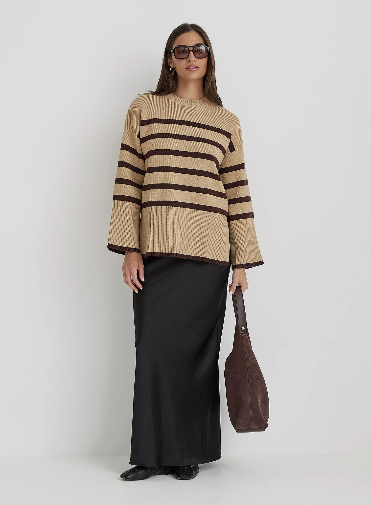 Camel Striped Boxy Knitted Jumper - Cleo sold by 4th and Reckless product image thumbnail 2