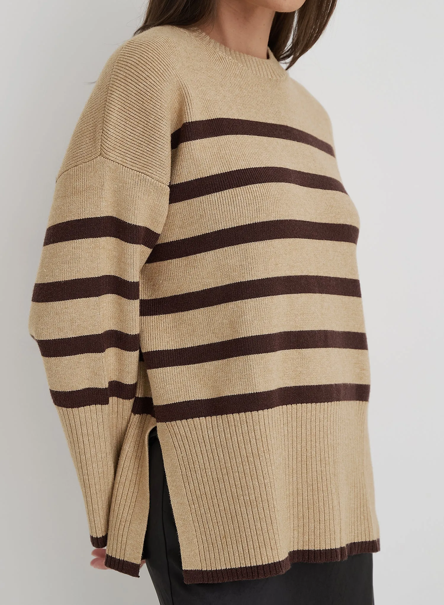 Camel Striped Boxy Knitted Jumper - Cleo sold by 4th and Reckless product image thumbnail 3