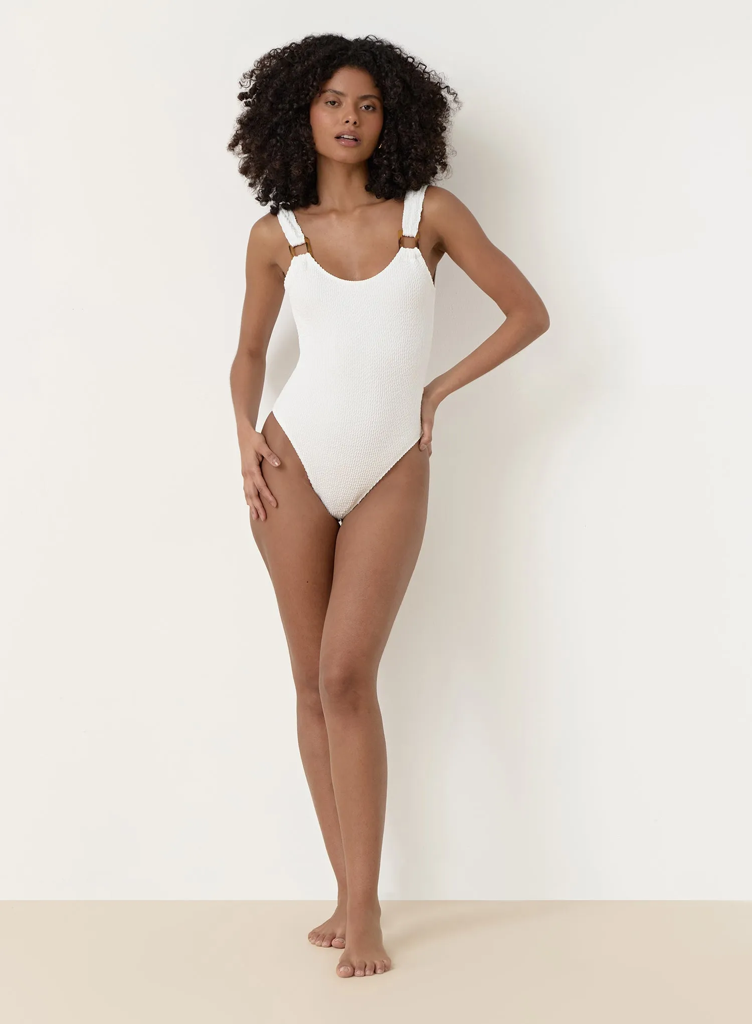 White Crinkle Tortoiseshell Buckle Swimsuit- Cala sold by 4th and Reckless product image thumbnail 5