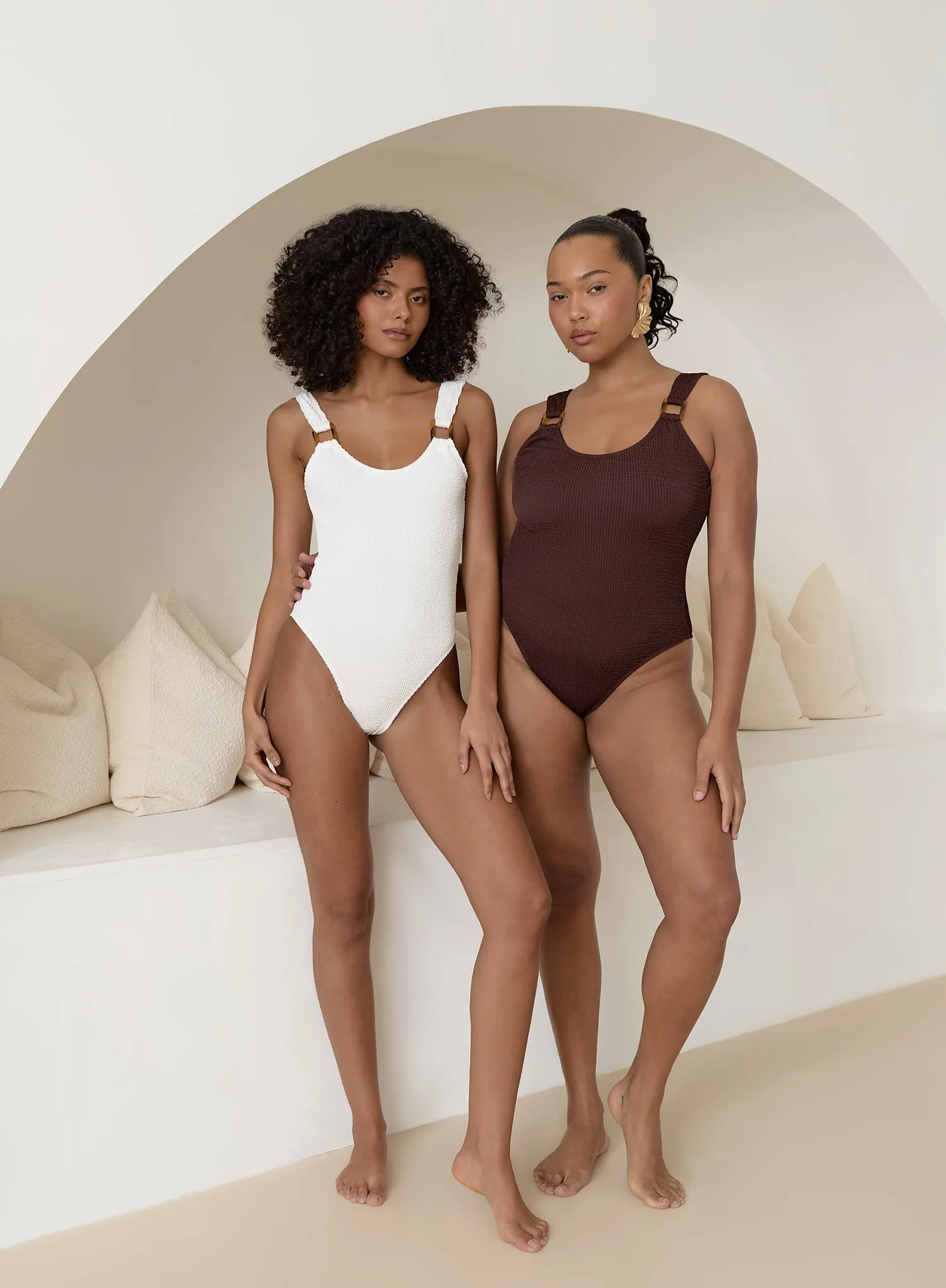 White Crinkle Tortoiseshell Buckle Swimsuit- Cala sold by 4th and Reckless product image thumbnail 2