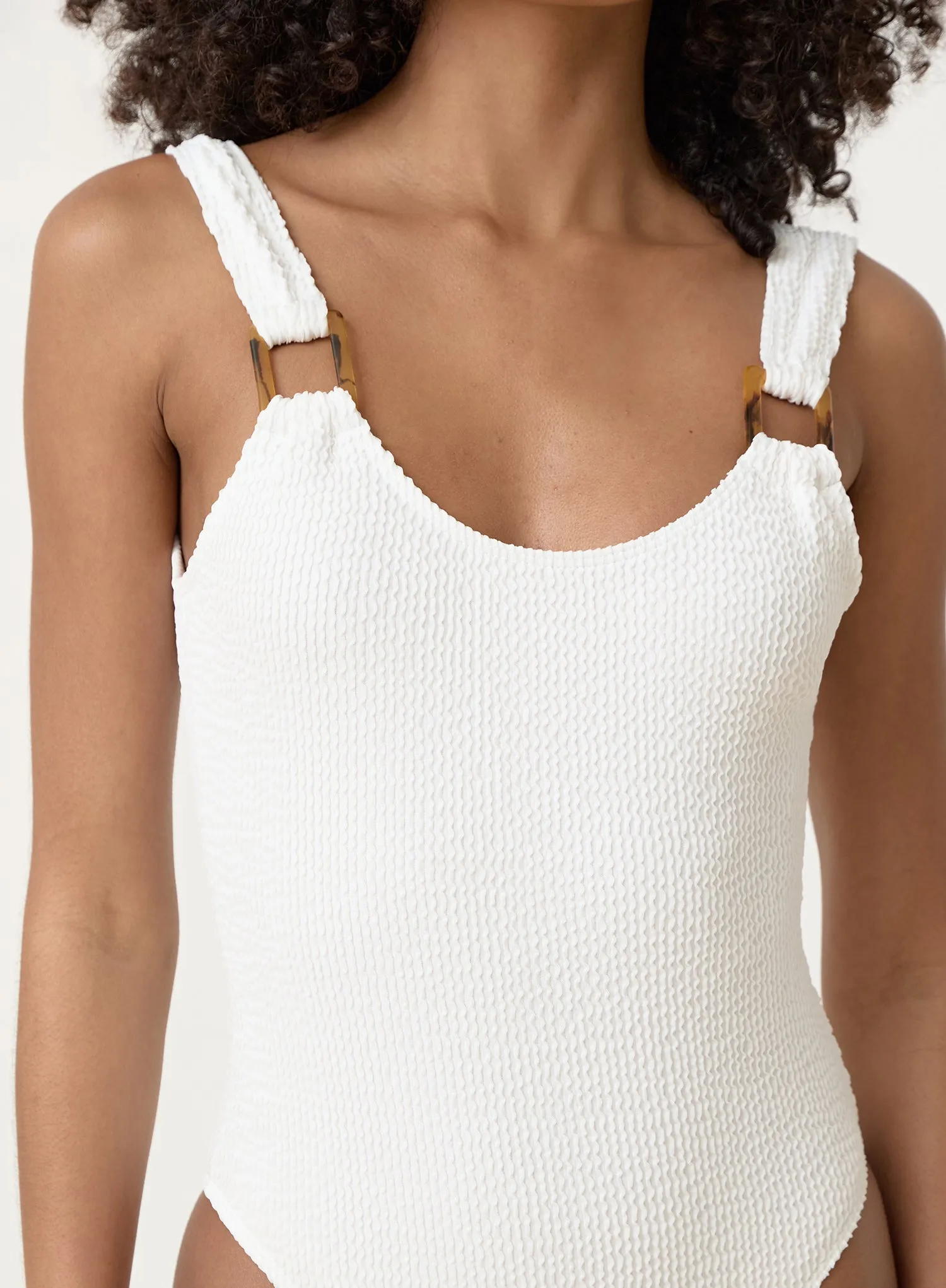 White Crinkle Tortoiseshell Buckle Swimsuit- Cala sold by 4th and Reckless product image thumbnail 4