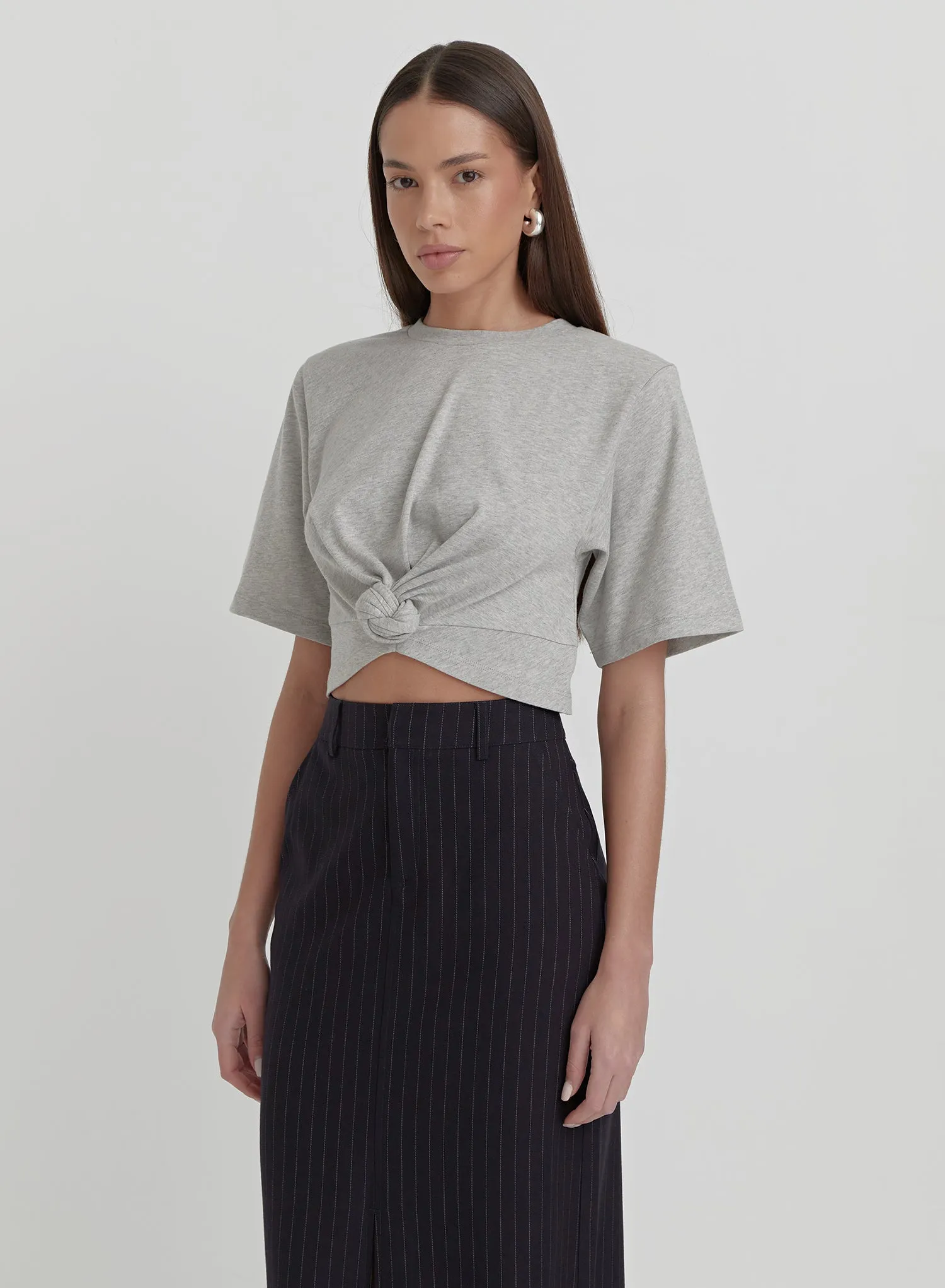 Grey Knot Front Cropped T-shirt- Heidi sold by 4th and Reckless
