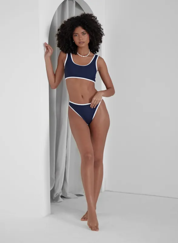 Navy Contrast Trim Bikini Bottom- Florence sold by 4th and Reckless