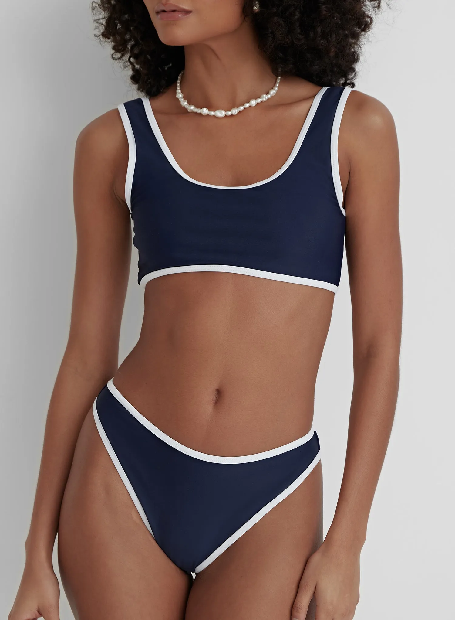 Navy Contrast Trim Bikini Bottom- Florence sold by 4th and Reckless product image thumbnail 2