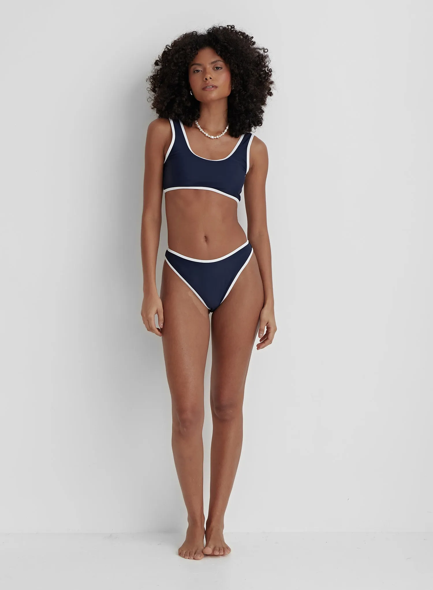 Navy Contrast Trim Bikini Bottom- Florence sold by 4th and Reckless product image thumbnail 3