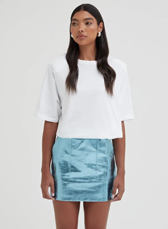 Blue Metallic Faux Leather Mini Skirt - Kiki sold by 4th and Reckless