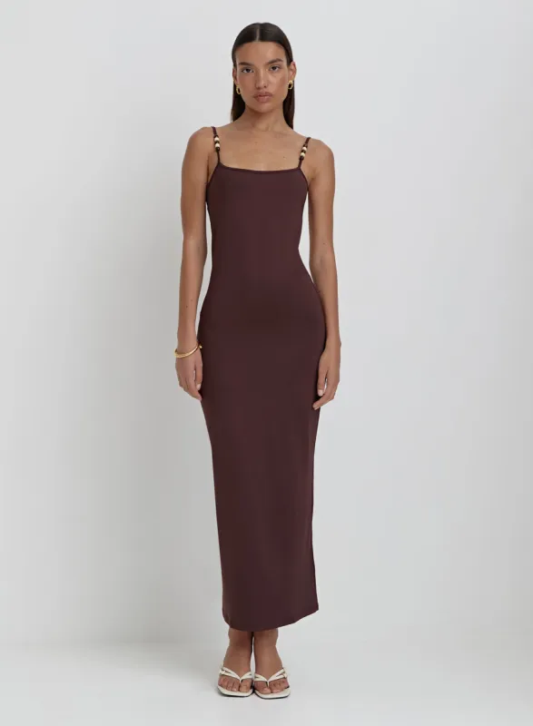 Brown Open Back Bead Detail Maxi Dress- Samira sold by 4th and Reckless