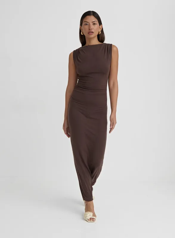 Chocolate Jersey Midaxi Dress- Derry sold by 4th and Reckless