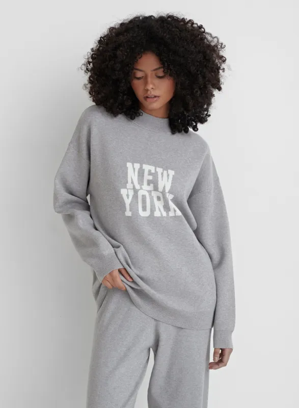 Grey Knitted New York Jumper- Avery sold by 4th and Reckless